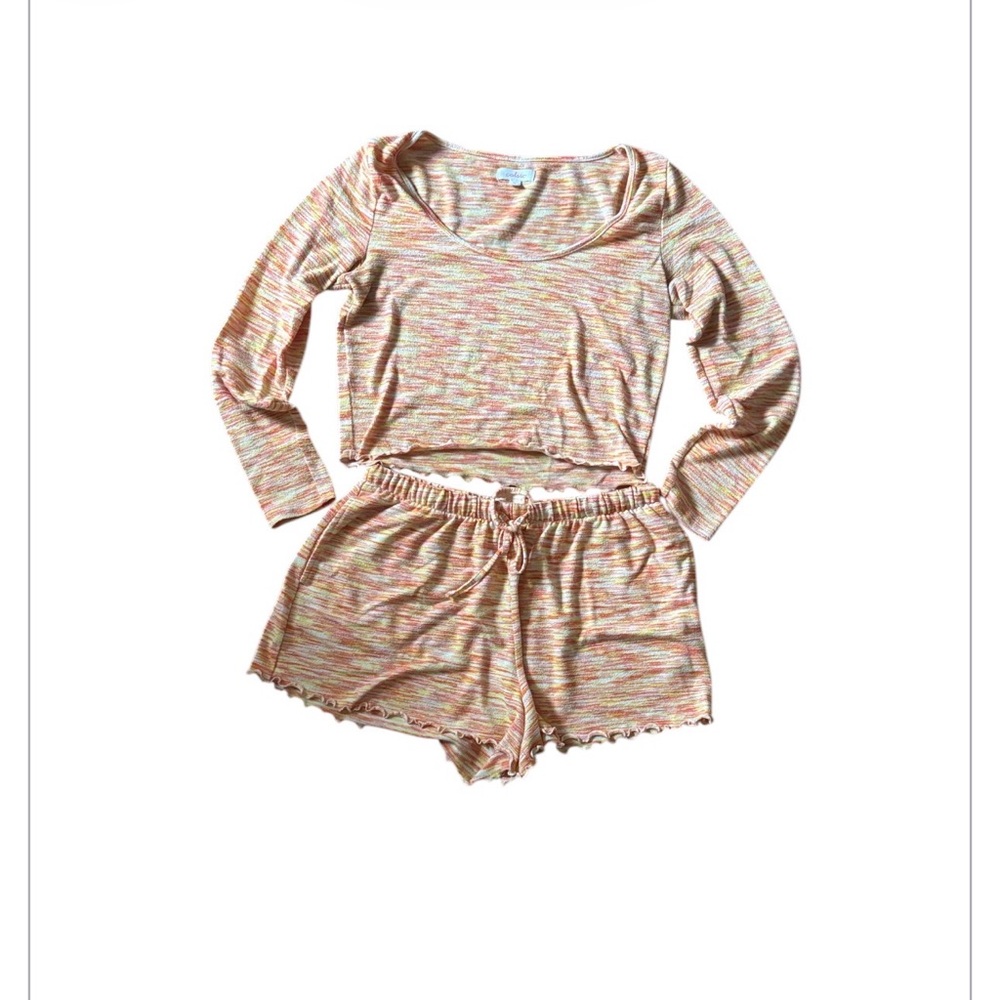 Colsie | Pink Yellow Multicolored Light Long Sleeve With Matching Shorts Lounge